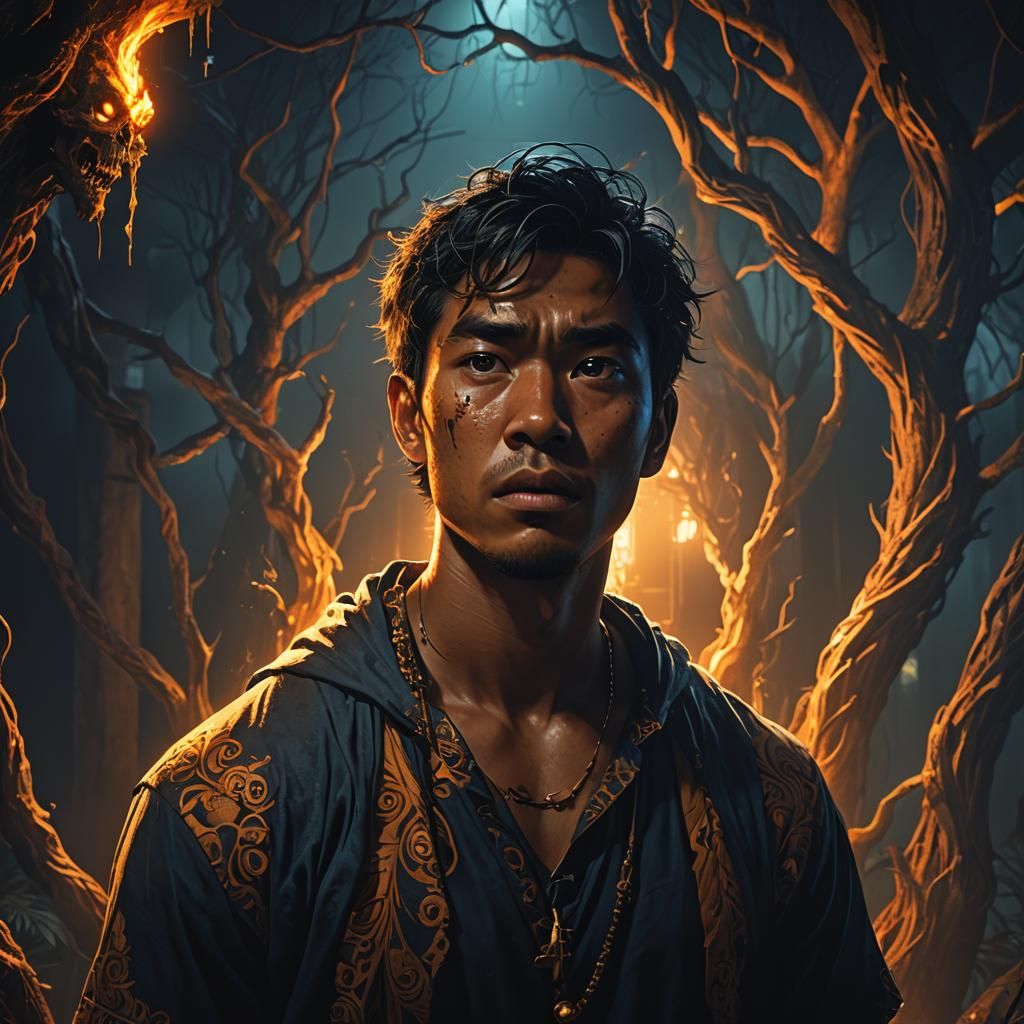 Fearful Hawaiian Confronts Dark Spirit in Dark Fantasy