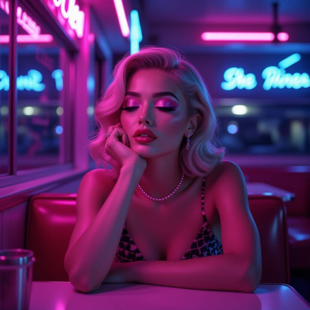 Dreamy Diner Portrait in Cinematic Style
