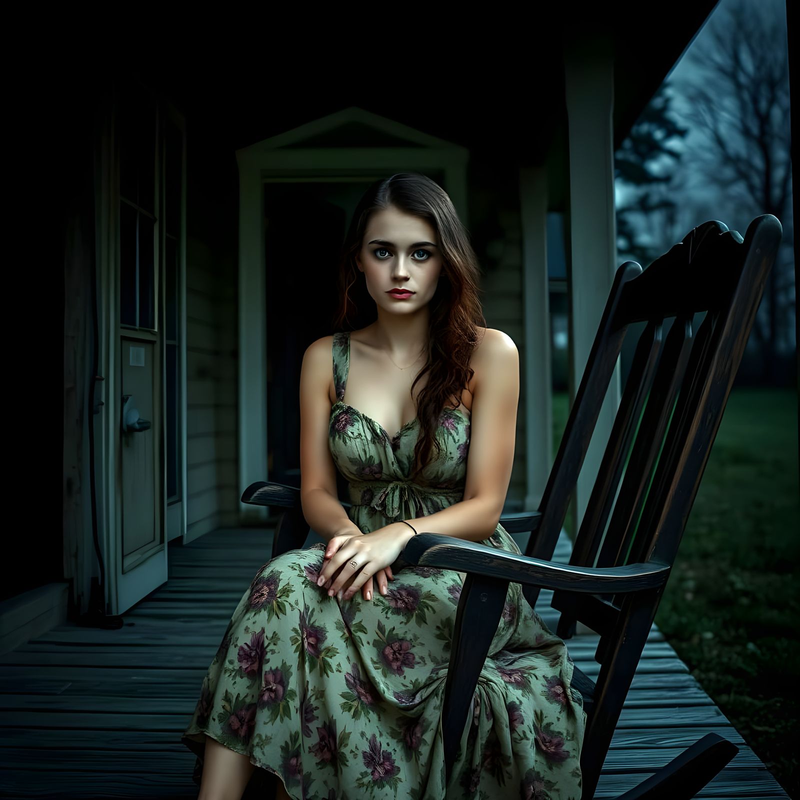 Forlorn Young Woman Lost in Despairing Night