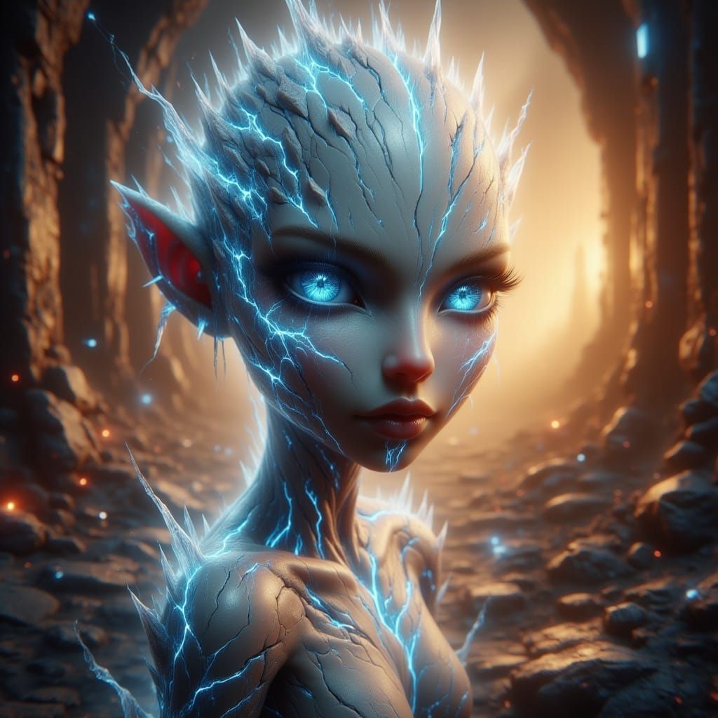 Levitating Alien Child in Ethereal Space: Hyperrealistic Ima...