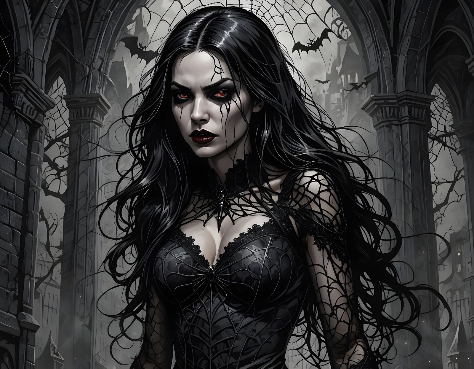 Ethereal Vampire Goddess in Gothic Splendor