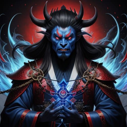 Hyper Realistic Japanese Demon God Ootakemaru in Traditional...
