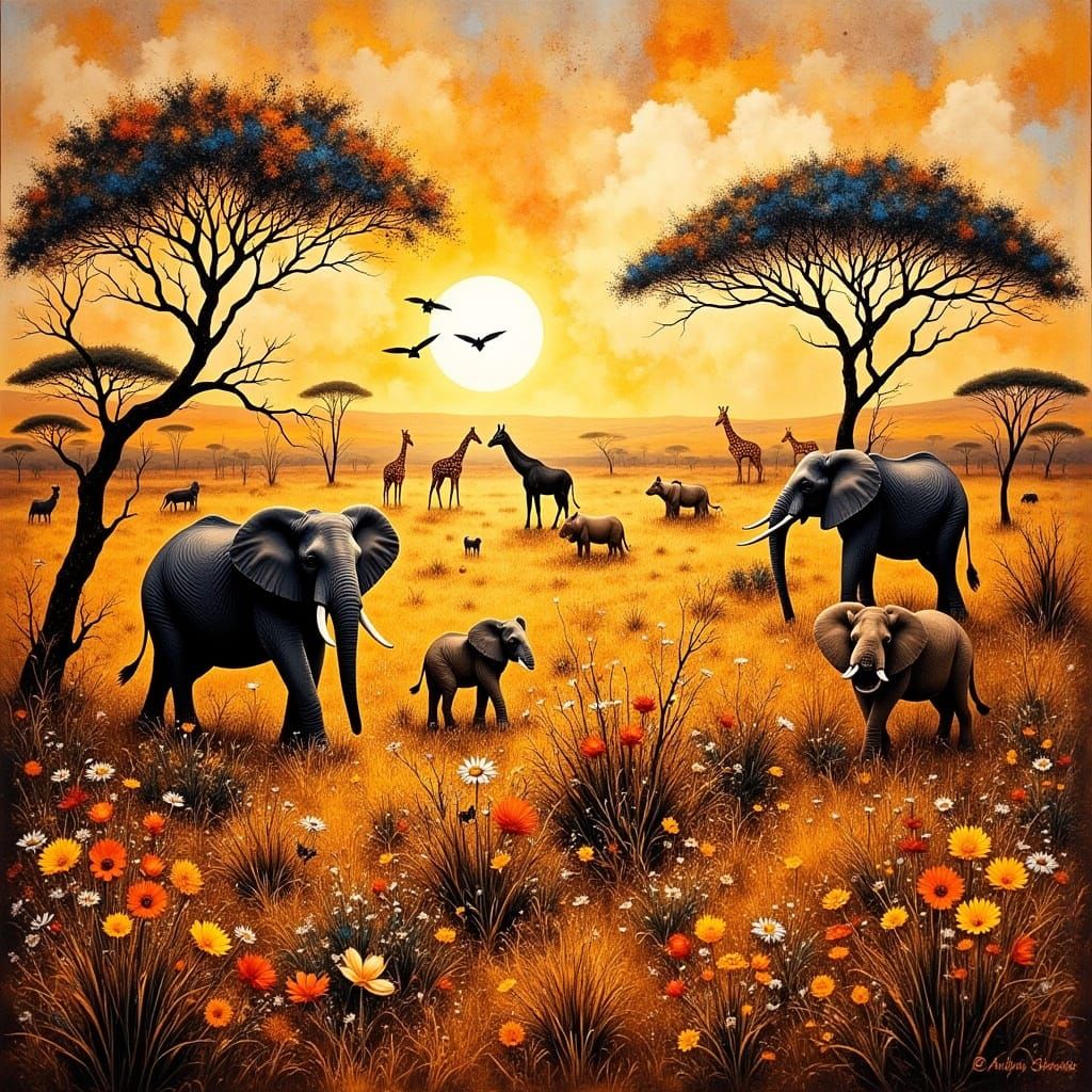 Savannah Landscape in Vibrant, Expressive Style