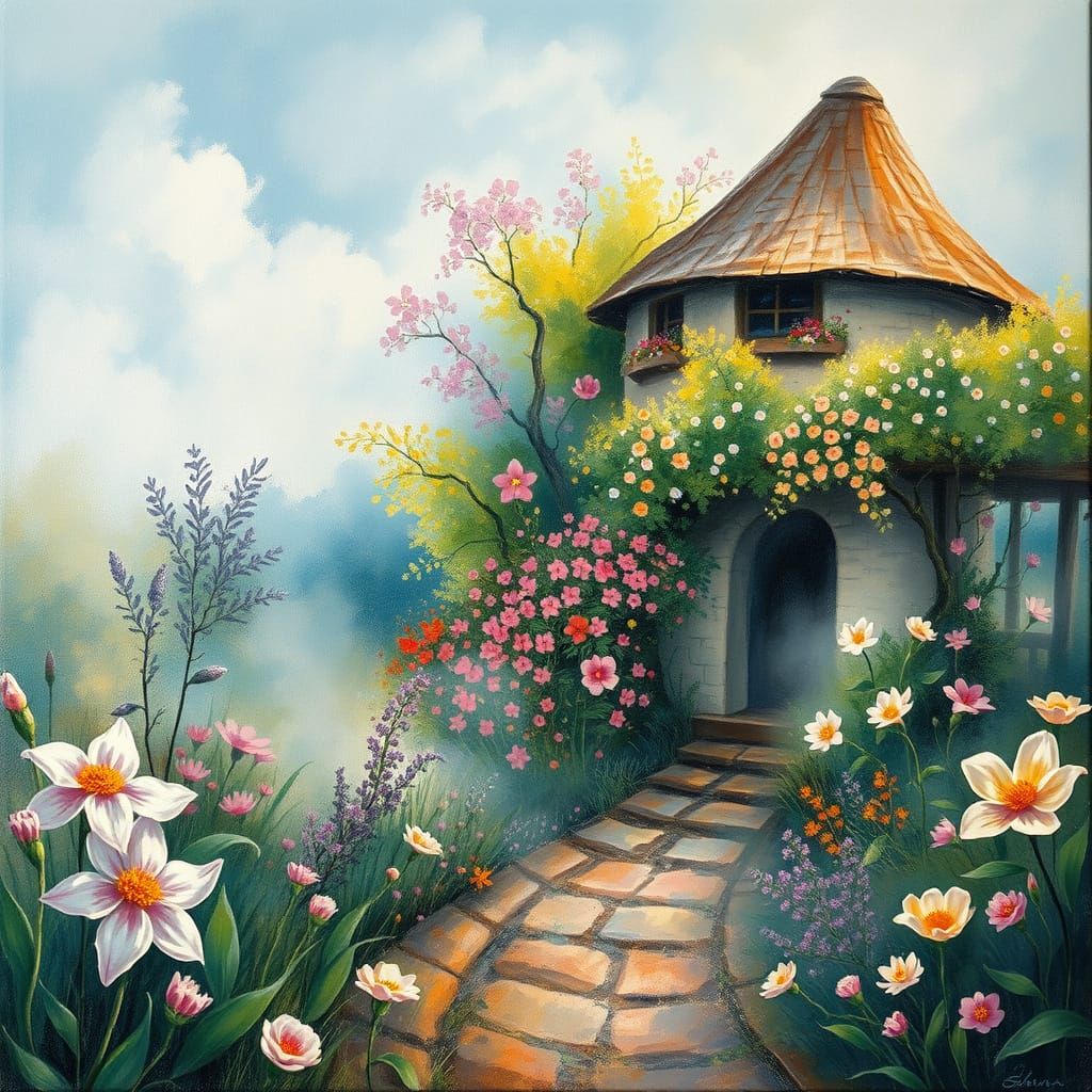 Ethereal Spring Veranda in Impressionist Style with Thick Go...