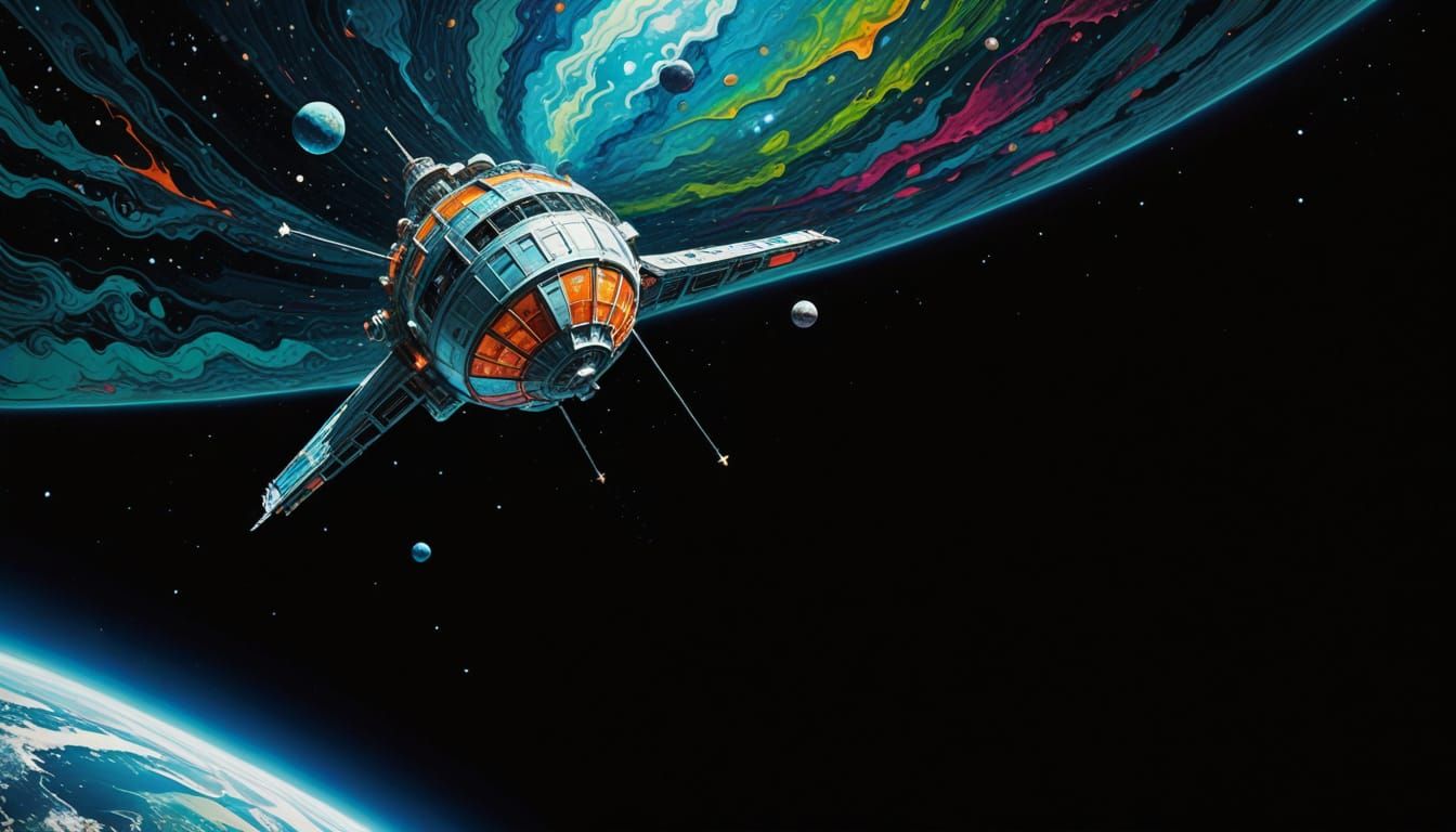 Psychedelic Egg-Shaped Spaceship Blasts Through Cosmic Vista...