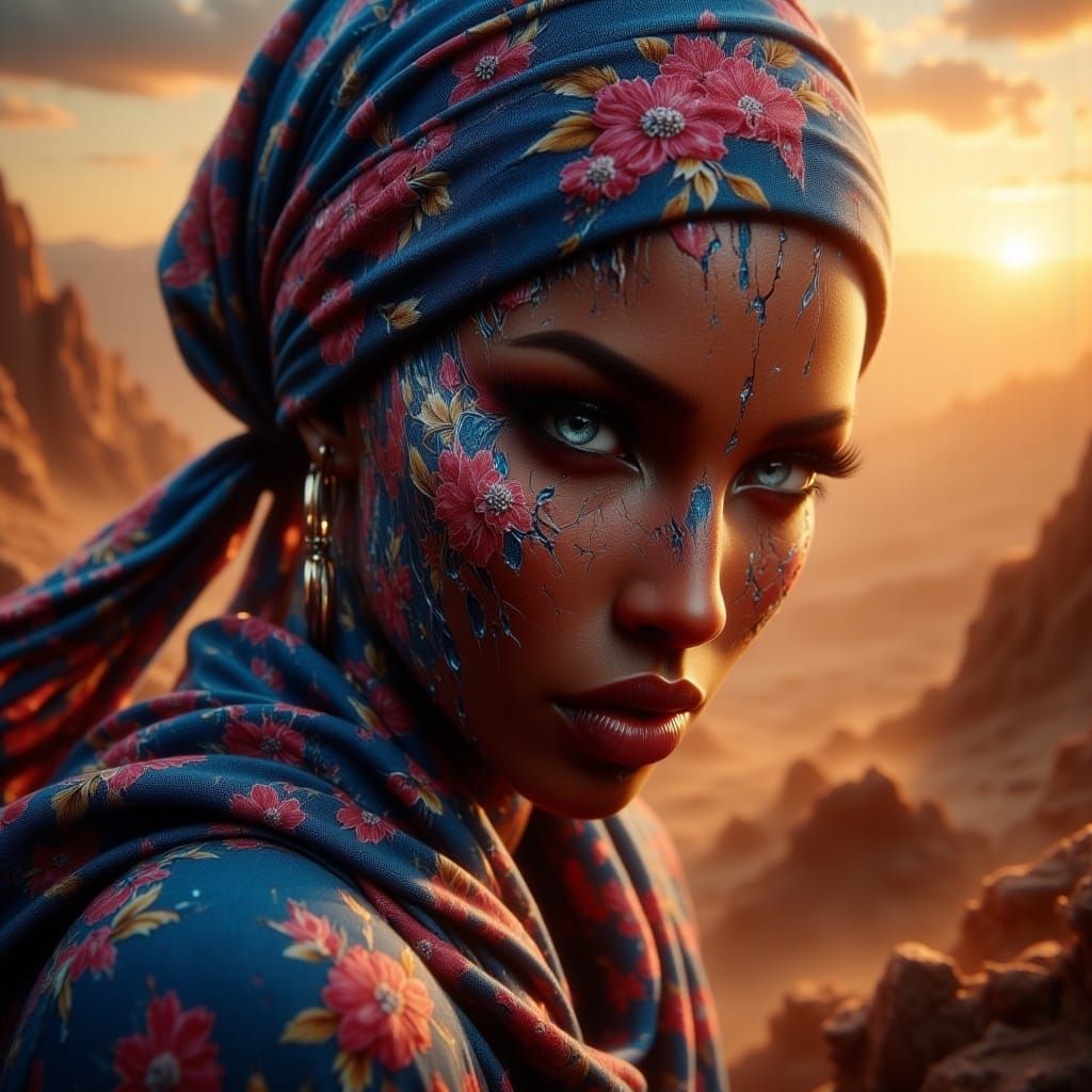 Woman with Tear in Mixed Media Portrait