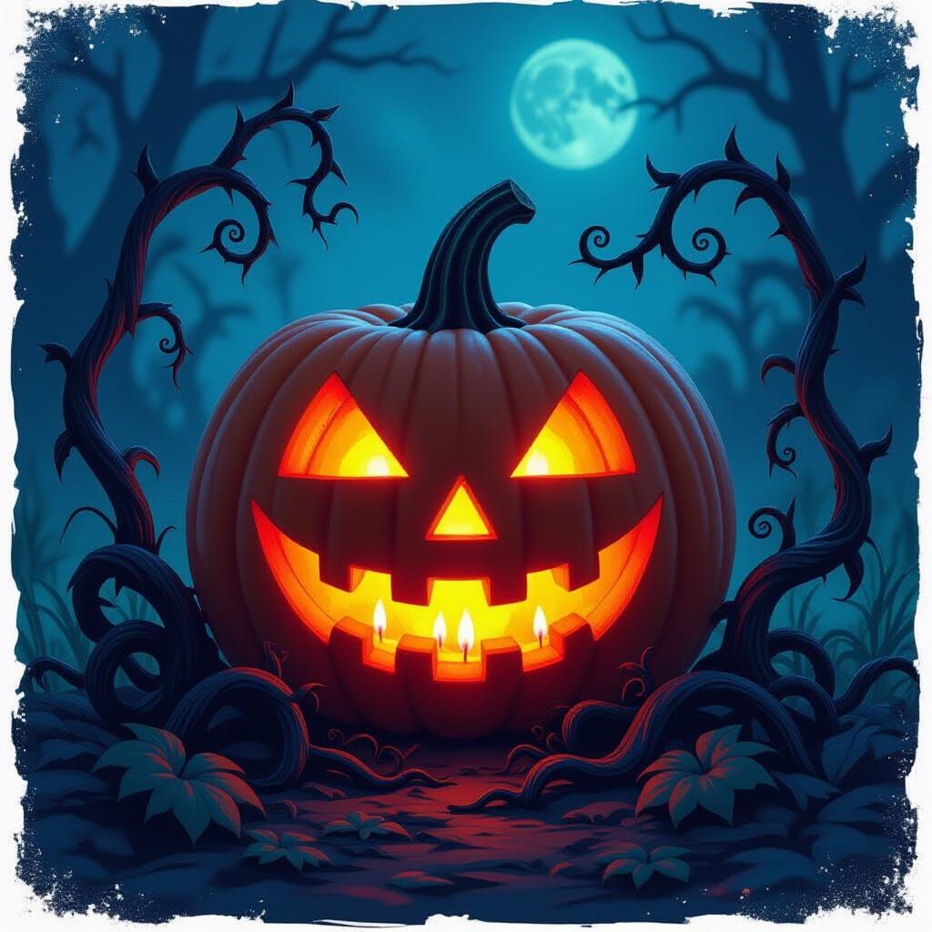 Eerie Halloween Pumpkin in Mystical Witch's Garden