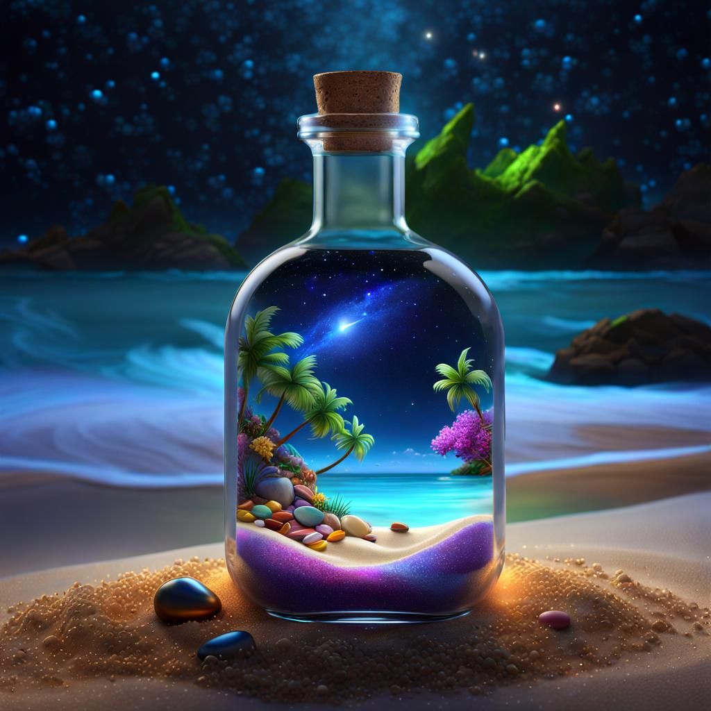Midnight Tropical Beach Genie: Dark Fantasy Art