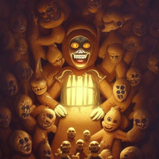 Eerie Gingerbread Man in Dark Fantasy Style