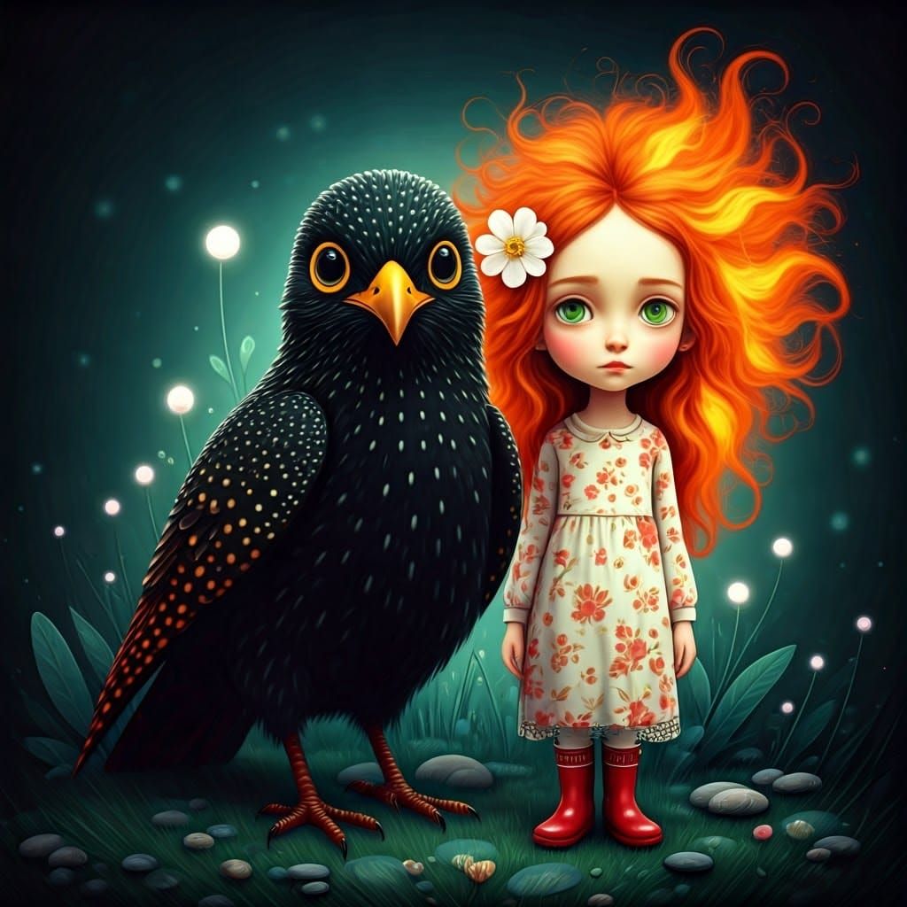 Whimsical Moonlit Encounter in Vibrant Oil Textures