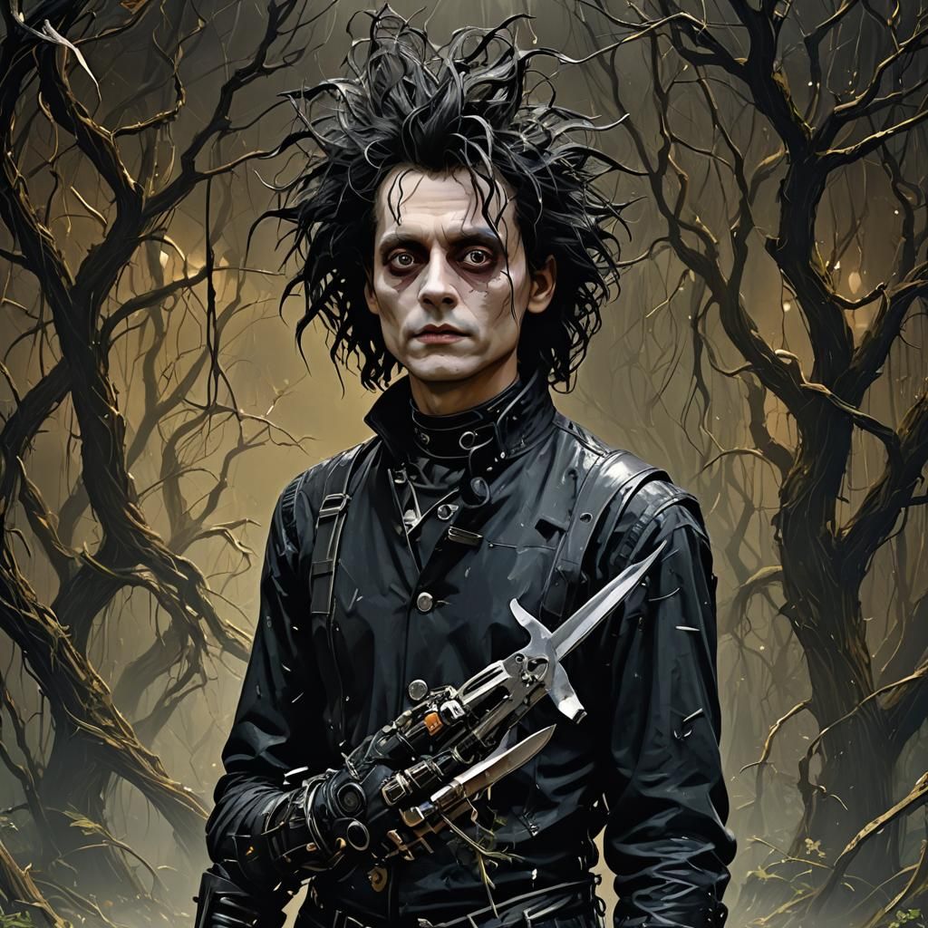Gothic Edward Scissorhands Portrait in Dark Fantasy Style
