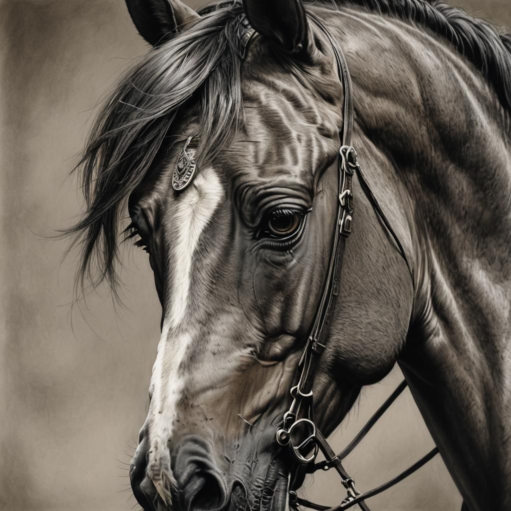 Detailed Charcoal Portrait of Arabian Horse Head