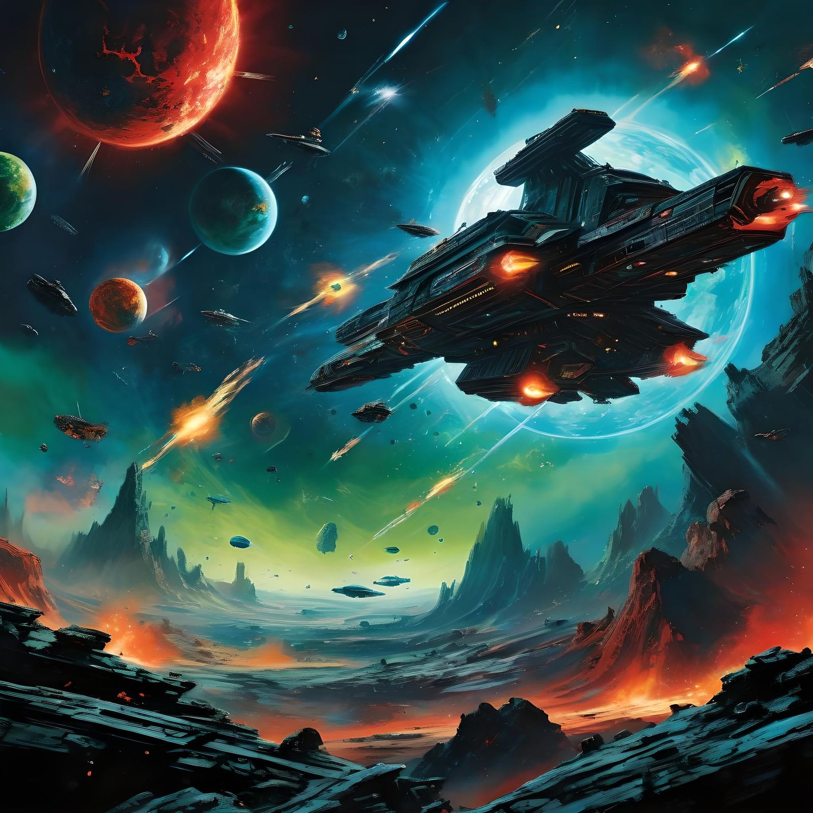 Epic Intergalactic Space Battle in Sci-Fi Style