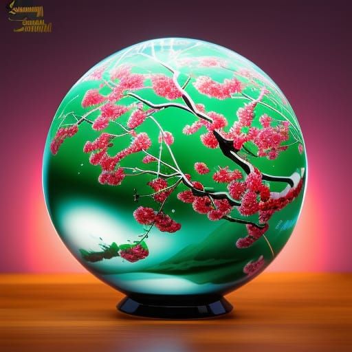 Bioluminescent Sphere with Cherry Blossoms