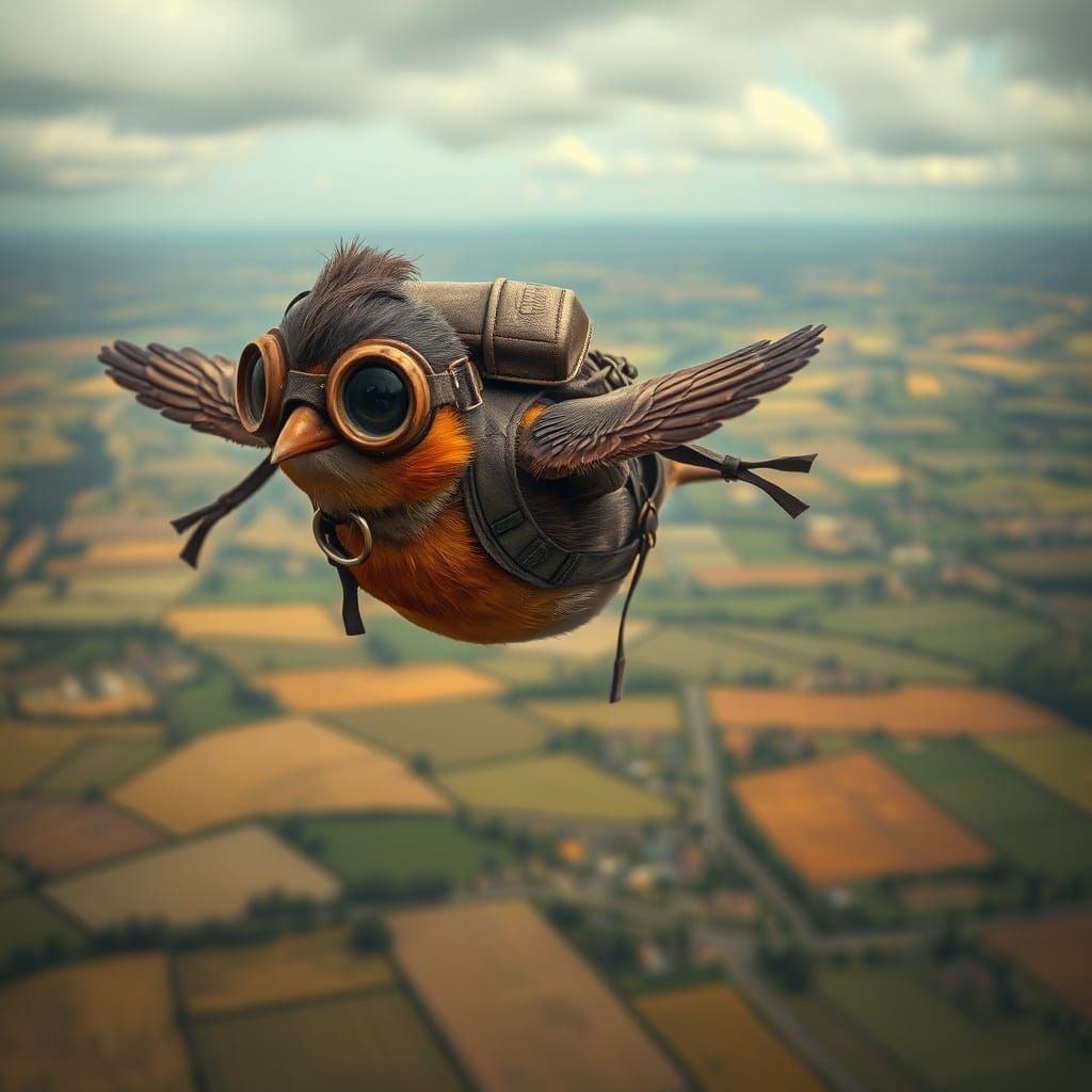 Robin's First Flight in Dark Mystical Landscape