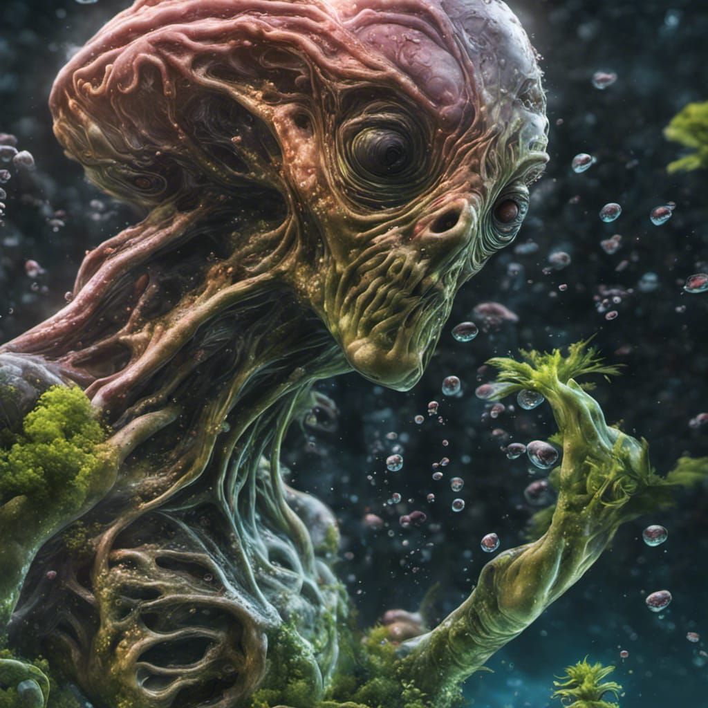 symbiotic alien, bio organic, plant life, twisting, and winding, fractal backround, under water, hyper realistic, unreal...