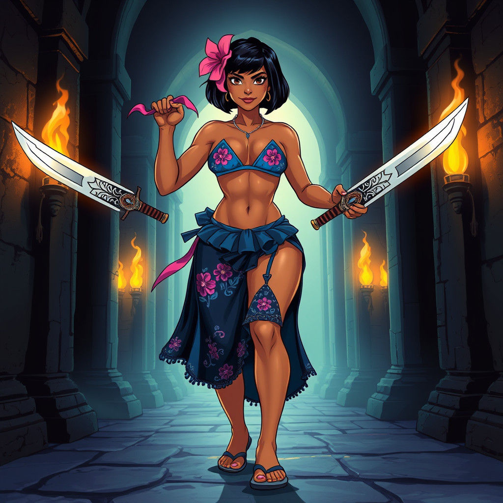 Polynesian Warrior in Gothic Temple, Comic Book Art