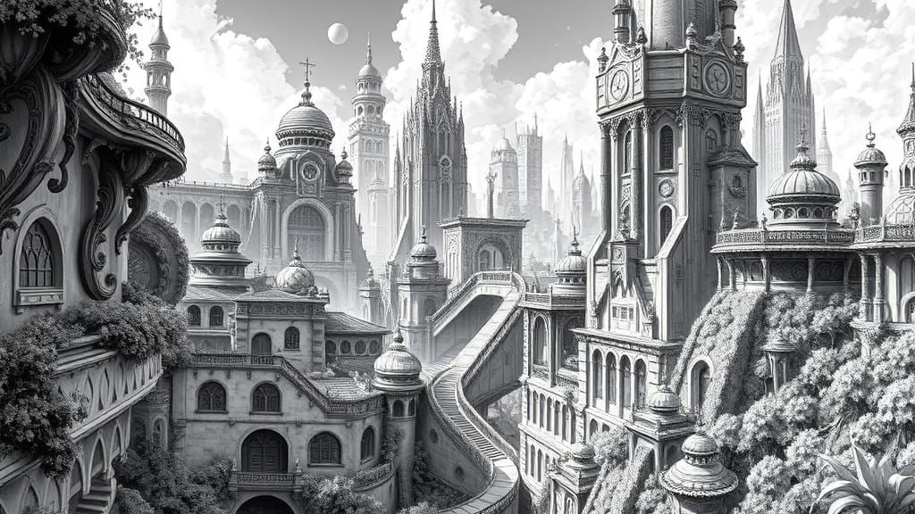 Surreal Futuristic Cityscape in Anime Style