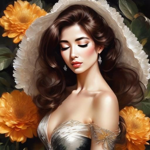 Detailed Oil Painting of a Beautiful Bare-Shouldered Woman