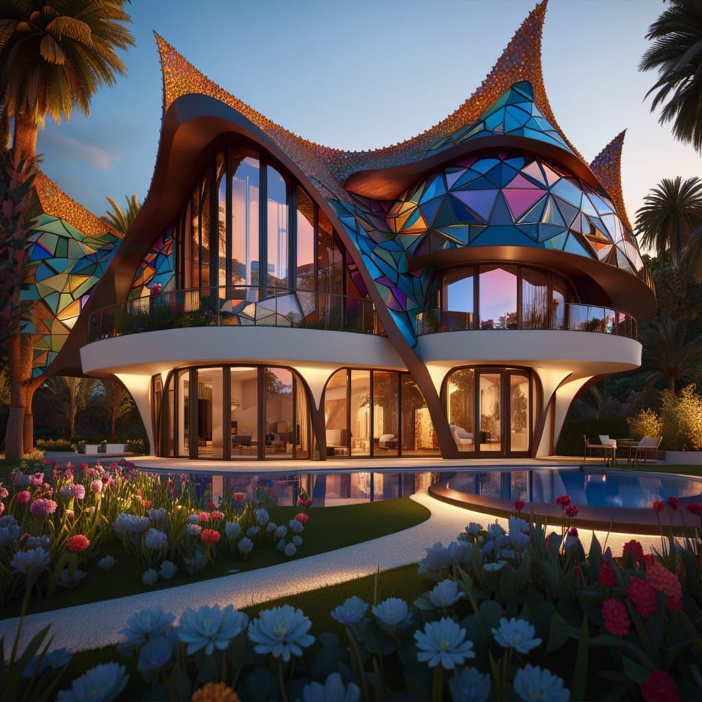 Villa with Abstract Architecture in Gaudi Style