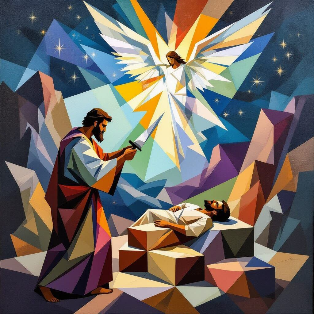 Biblical Sacrifice in Cubist Style