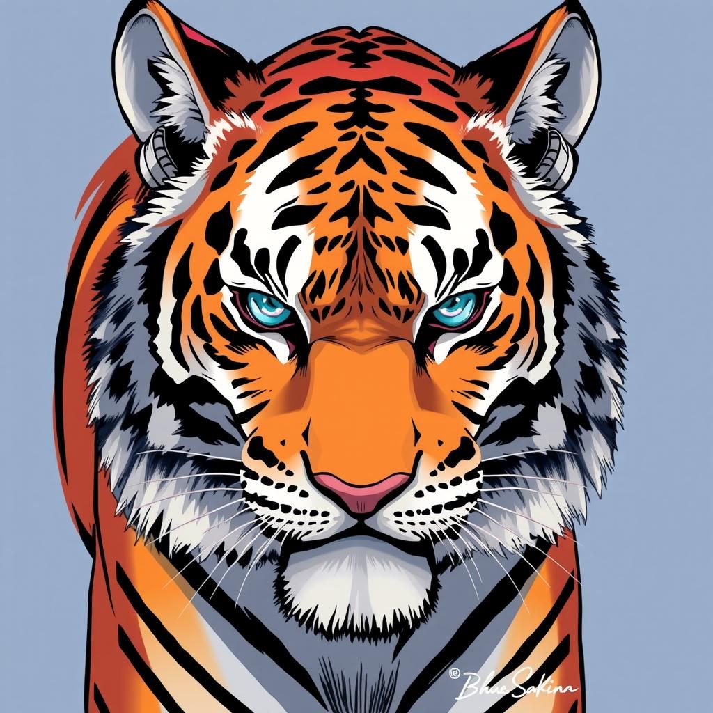 Dynamic Manga Tiger with Piercing Blue Eyes