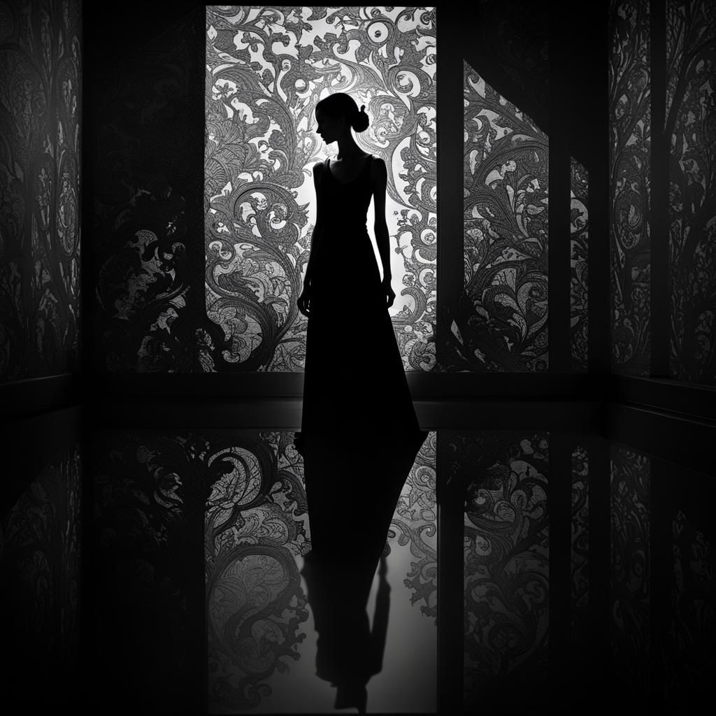 Alluring Silhouette in Dark, Moody Acid Art