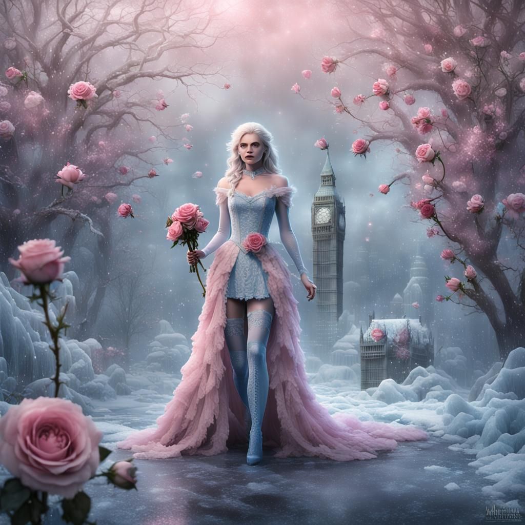Killer Frost in Pink Dress During Ice Storm