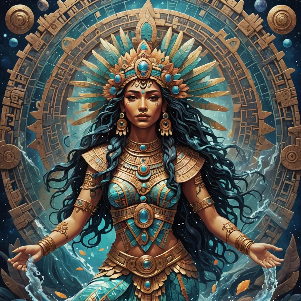 Chalchiuhtlicue: Aztec Water Goddess in Cosmic Art