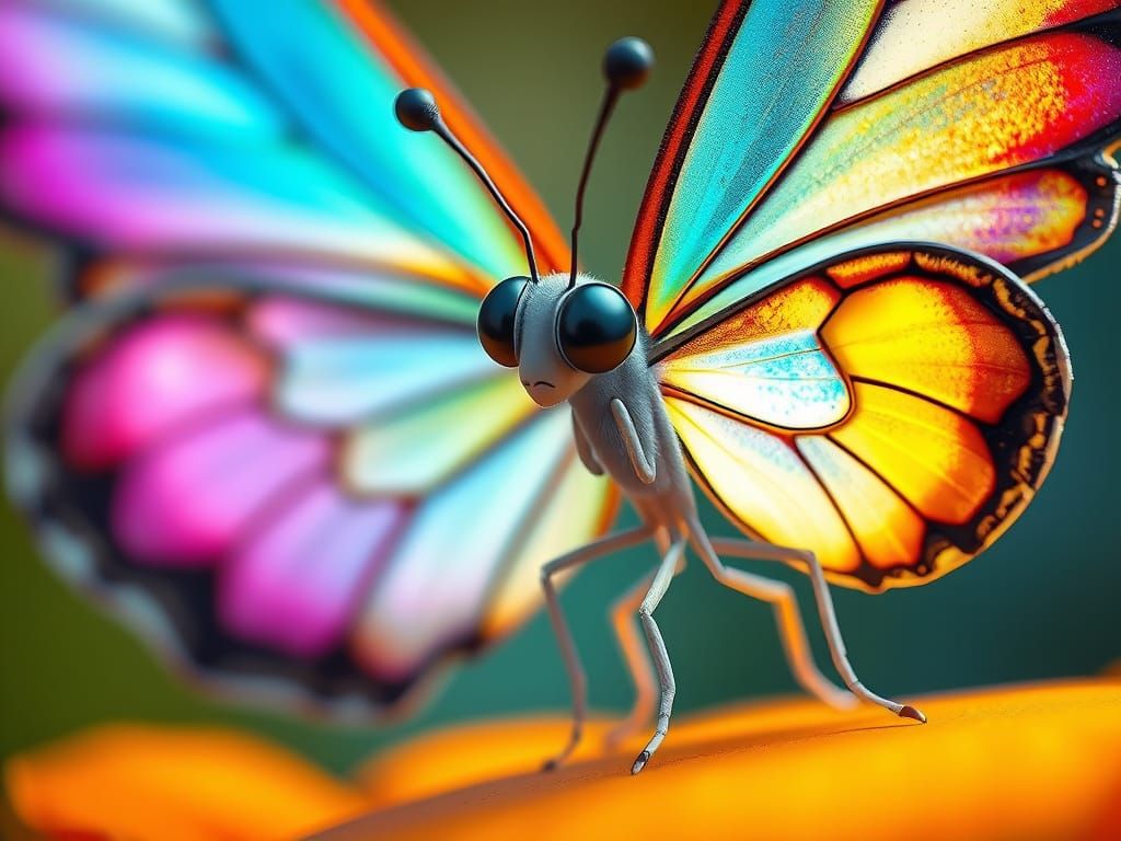 Confused Cartoon Butterfly with Shimmering Wings