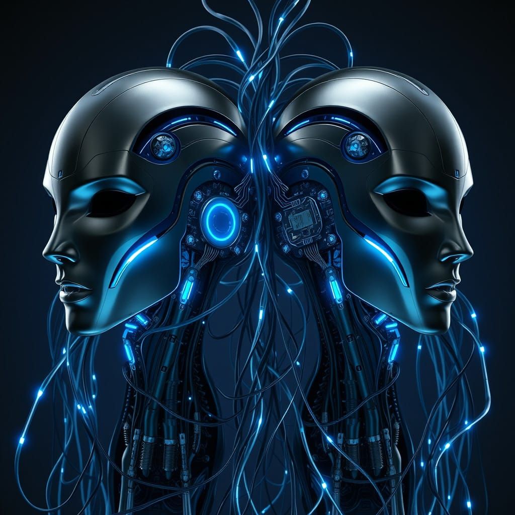 Cybernetic Fusion Heads in Dark Industrial Aesthetic