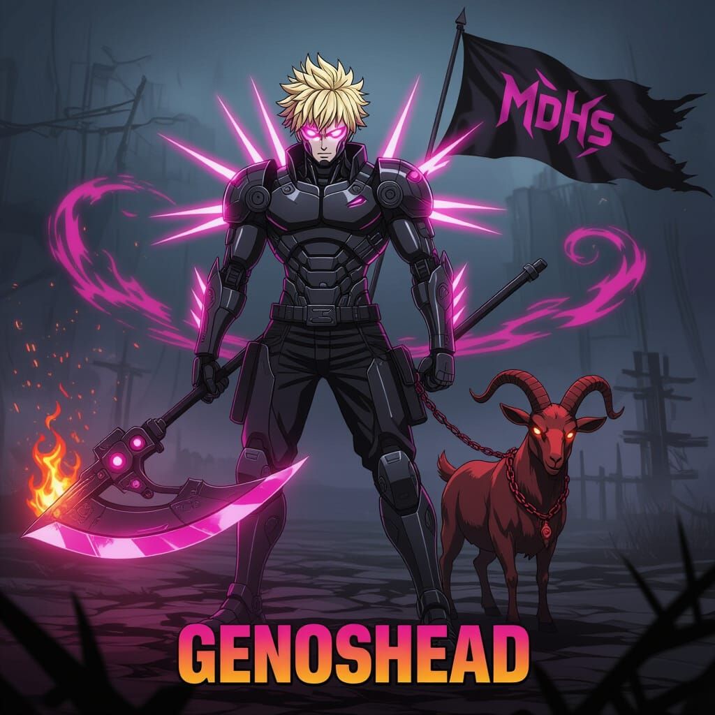 Blond Cyborg Warrior with Energy Scythe in Anime Style