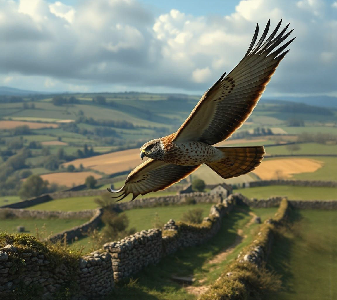 Hen Harrier Soaring Over Somerset Fields