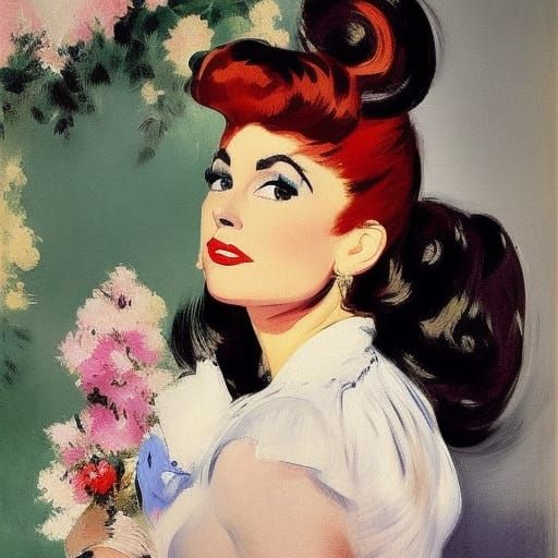 1950s Rockabilly Woman in Impressionist Style