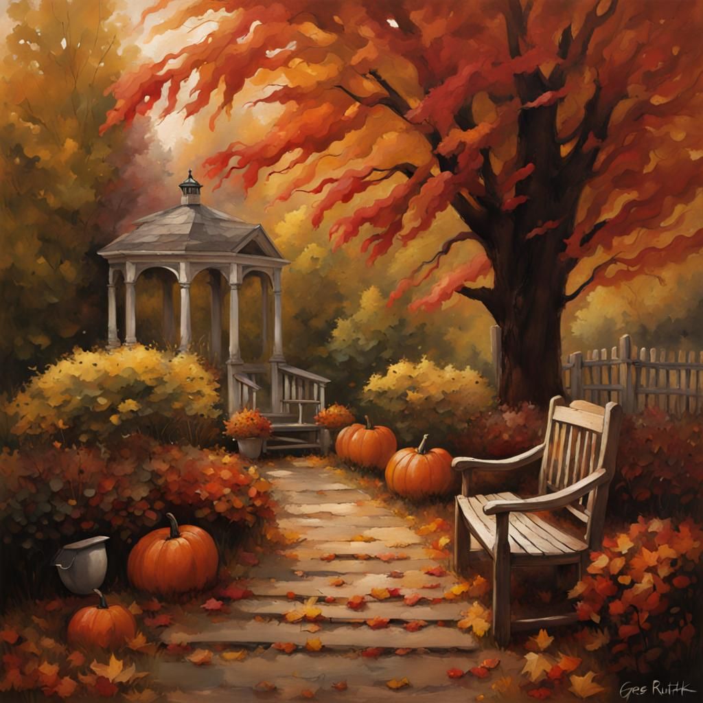 Sinister Autumn Garden: A Greg Rutkowski-Inspired Scene
