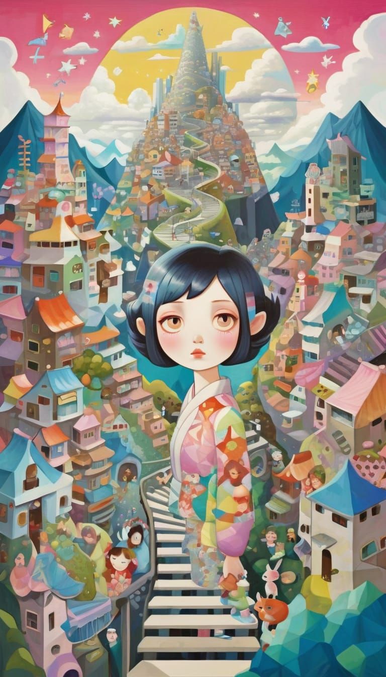 Surreal Cityscape Stairway Inspired by Escher