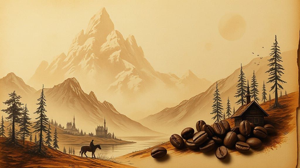 Epic Coffee Landscape Sketch in Vintage Style