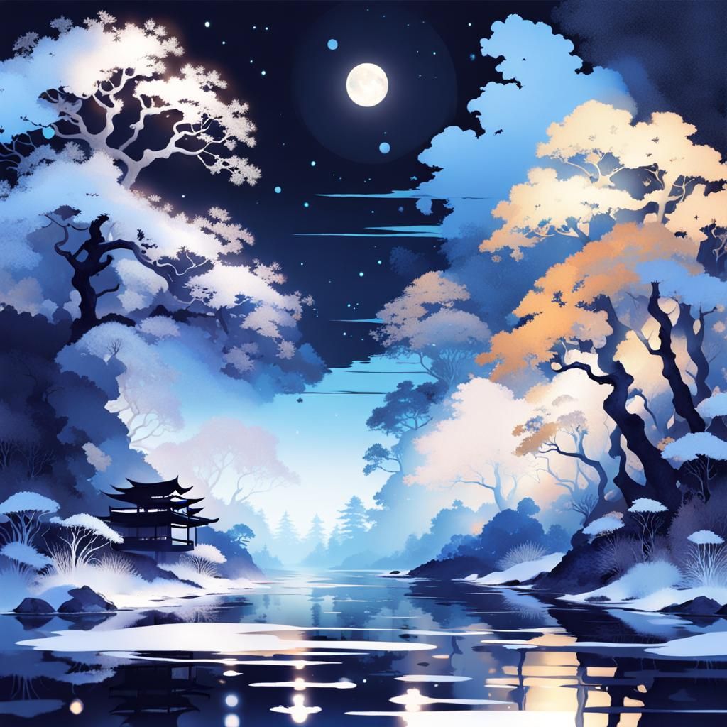 Abstract River with Galaxies and Liquid Moonlight