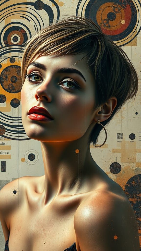 Dreamy Glitch Portrait in Mixed-Media Collage Style