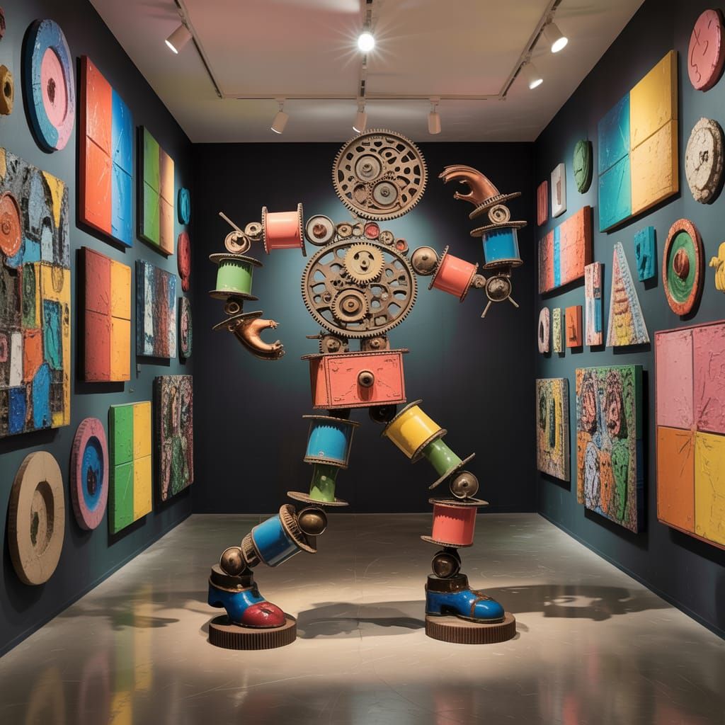 Eclectic Art Gallery Showcasing Colorful Sculpture