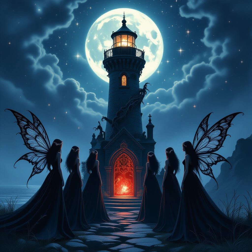 Gothic Fairy Cathedral Lighthouse in Dark Fantasy Style