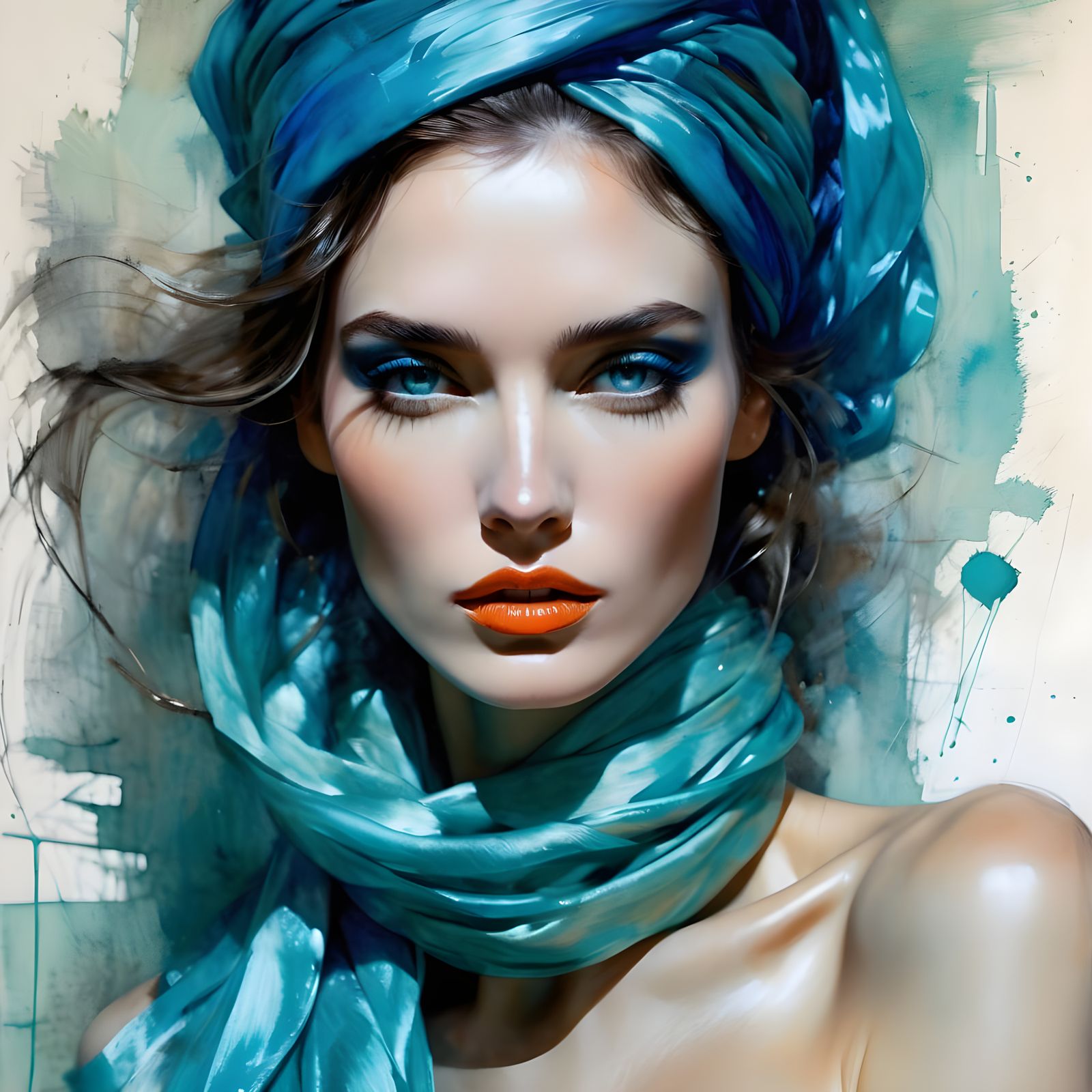 Goddess of Feminine Beauty in Luminous Oil and Watercolor