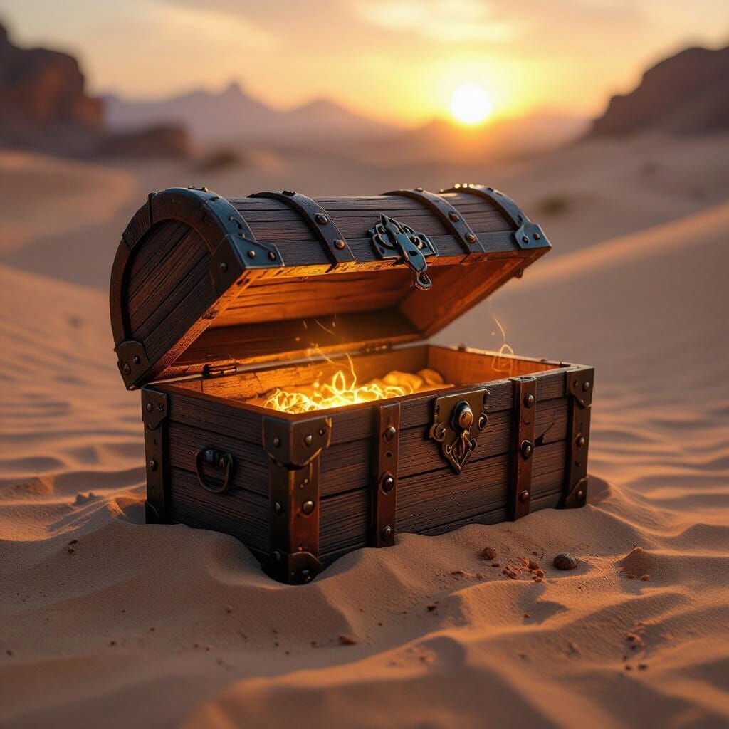Desert Treasure Chest with Ethereal Glow
