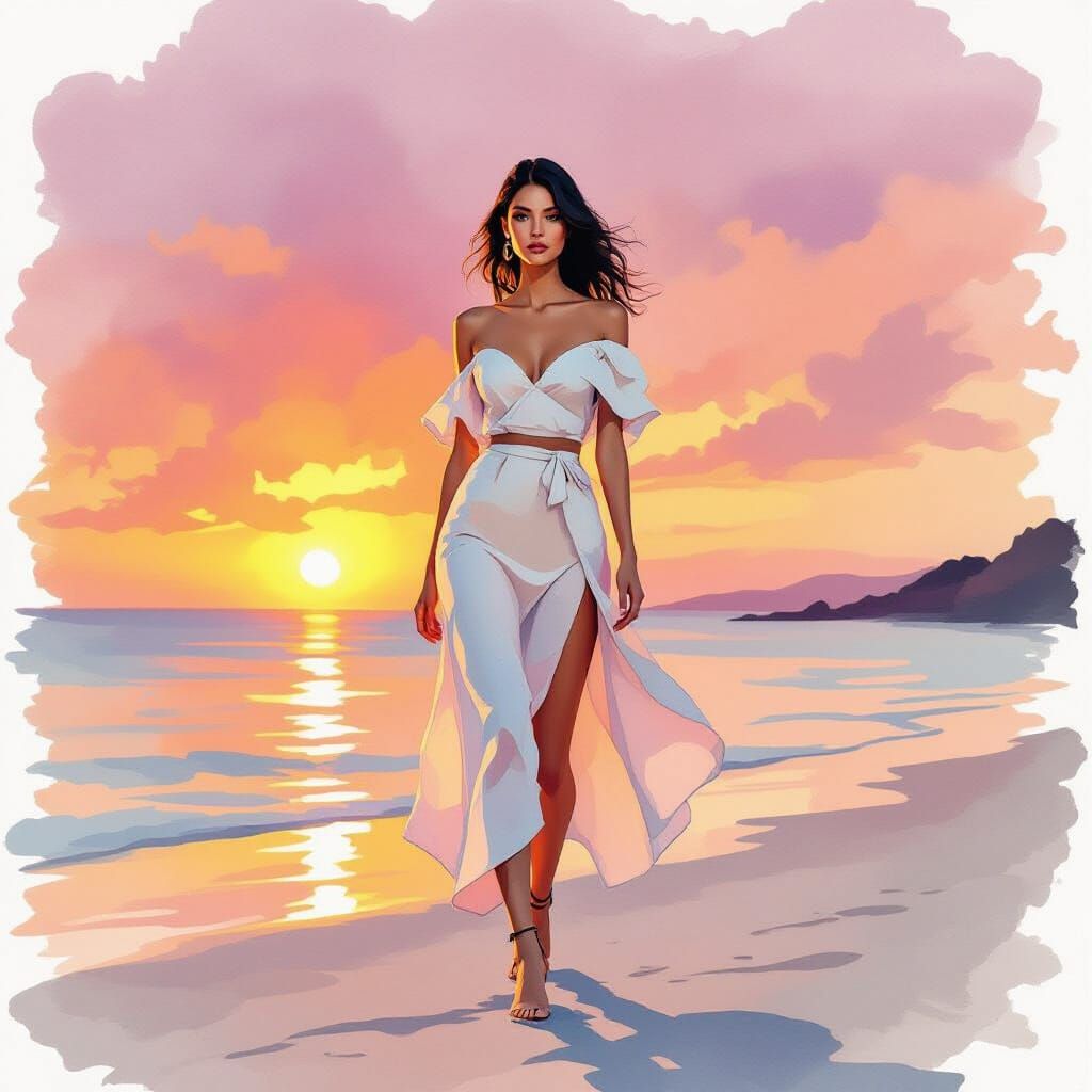 Fashionable Woman in Avant-Garde Attire on Minimalist Beach ...