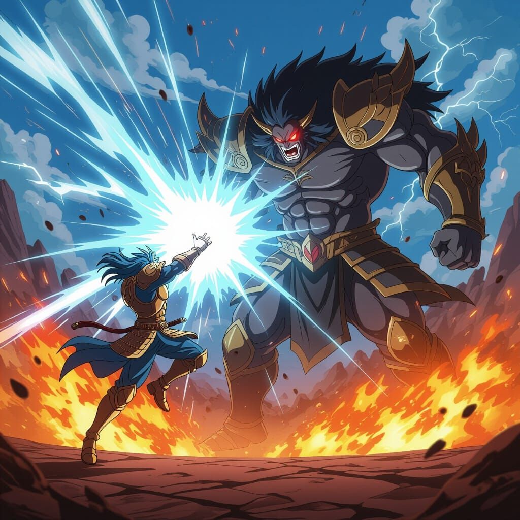 Epic Anime Battle with Elemental Energy Strikes