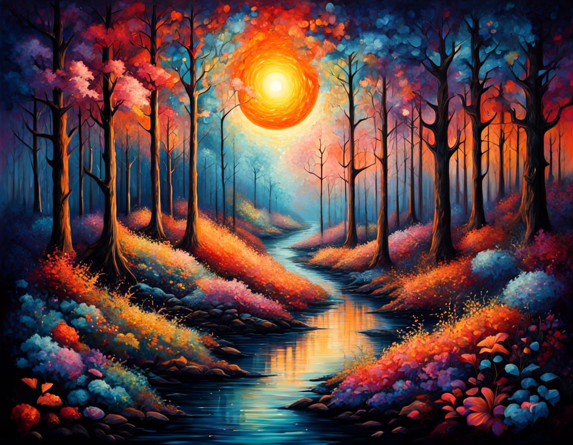 Surreal Abstract Forest with Geometric Structures