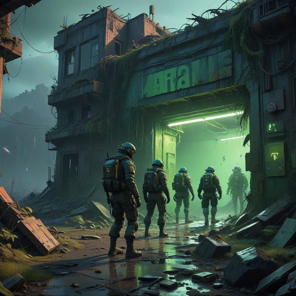 Radiation Storm: Post-Apocalyptic Warriors in Neon Green Haz...