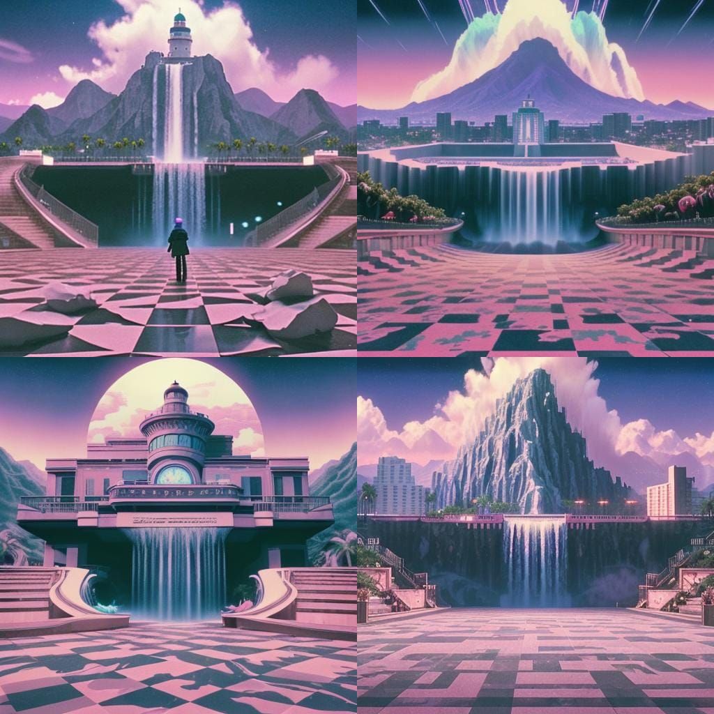 80s Liminal Bedroom with Global Storm in Vaporwave Style