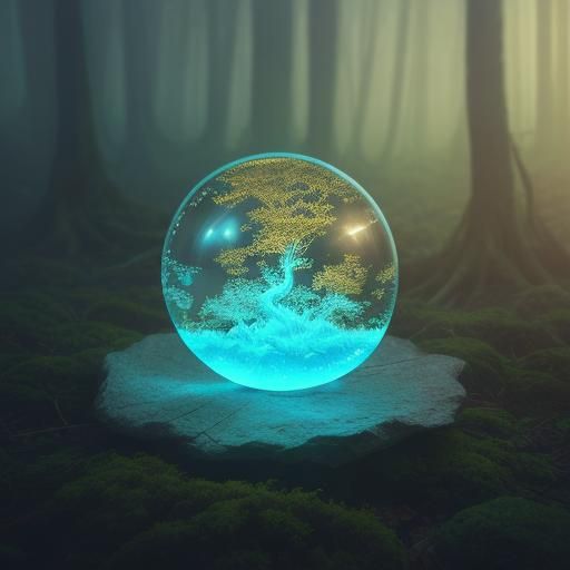 Mystical Crystal Orb in Surreal Forest: Macro Photography