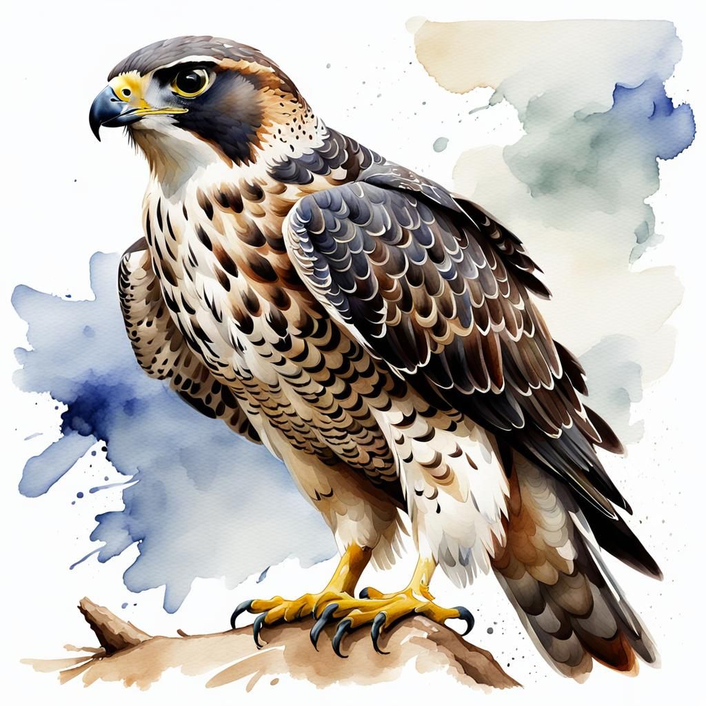 Detailed Digital Watercolour Painting of a Falcon